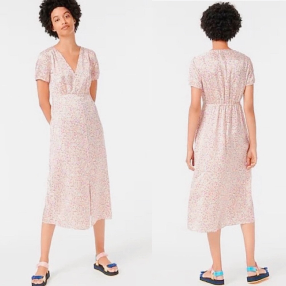 J.CREW White Floral Print “Field Day” Button Midi Dress